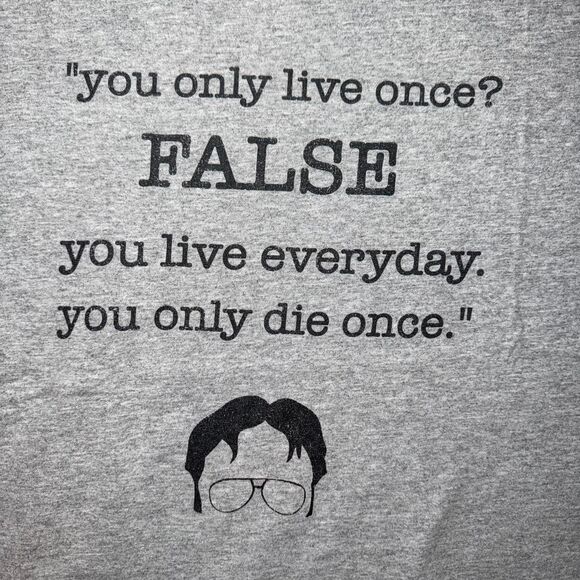 Grey Dwight Schrute "You Only Live Once" T-Shirt from The Office - Picture 2 of 6